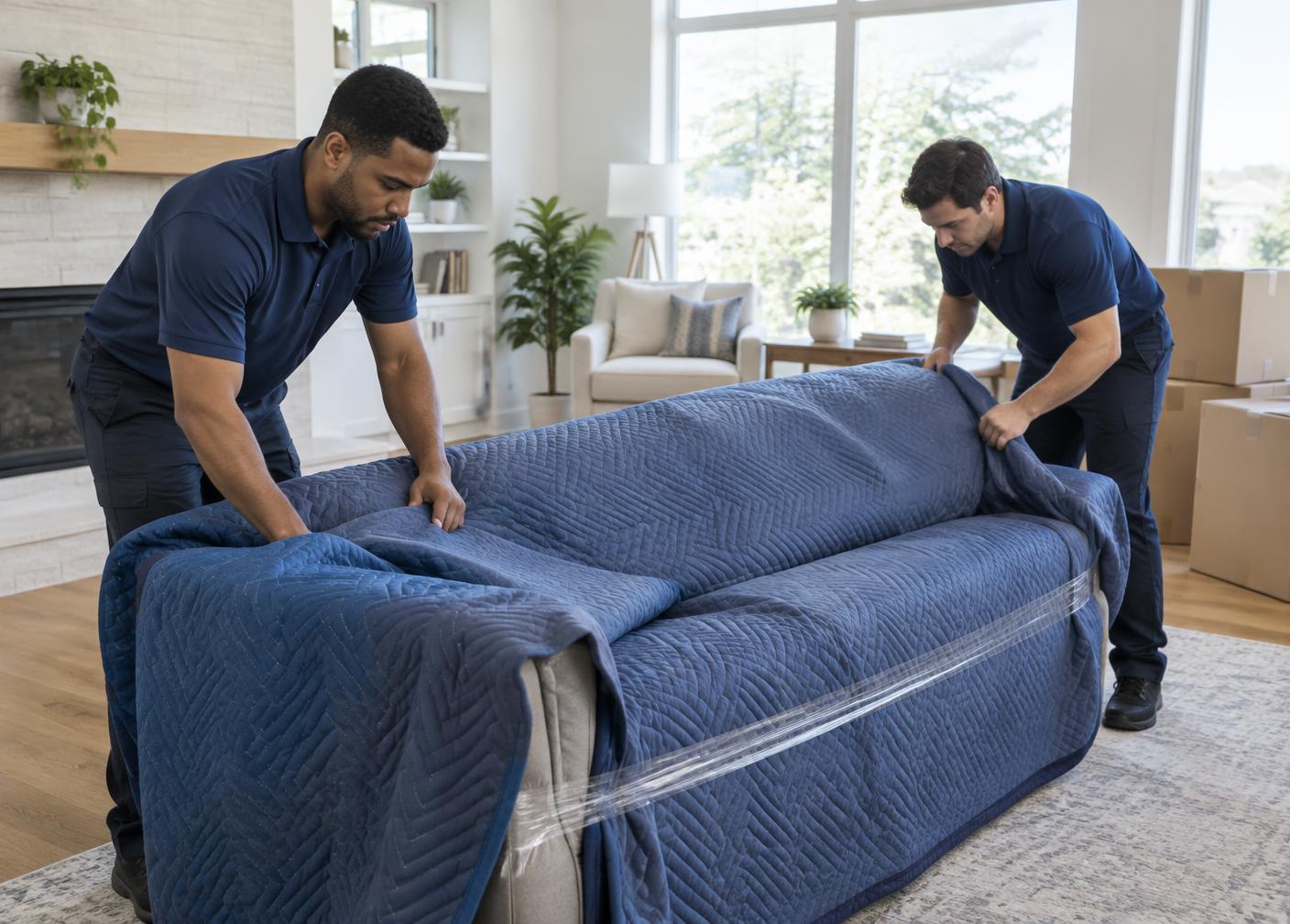 Zeus Forever Logistics crew wrapping furniture before a move